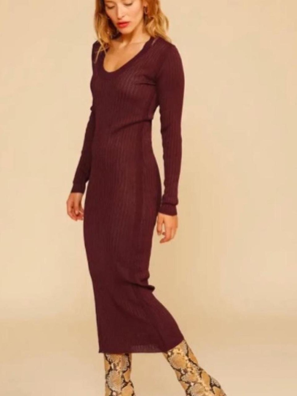 Rouje burgundy red Charline long sleeve scoop neck dress size 36 or US size 4